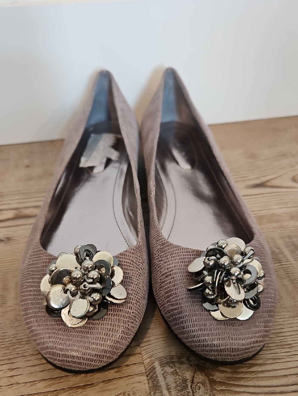 Calvin Klein Maxee Grey Metallic Ballet Flats